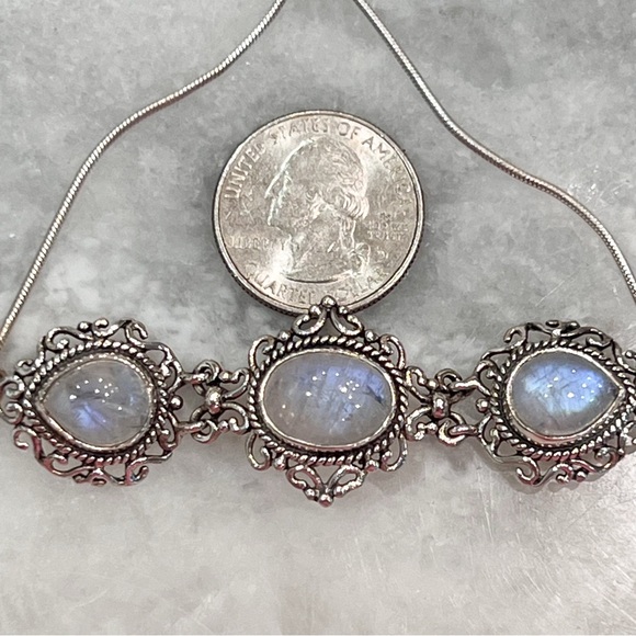 Rainbow Moonstone Trilogy Sterling Silver Hinged BOLO Bracelet - Picture 15 of 15